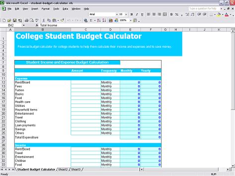Student Budget Calculator In Excel Sheet Free Download