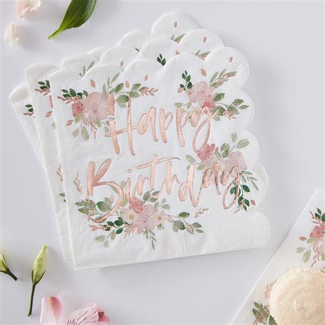Floral Happy Birthday Party Paper Napkins Ginger Ray Ginger Ray