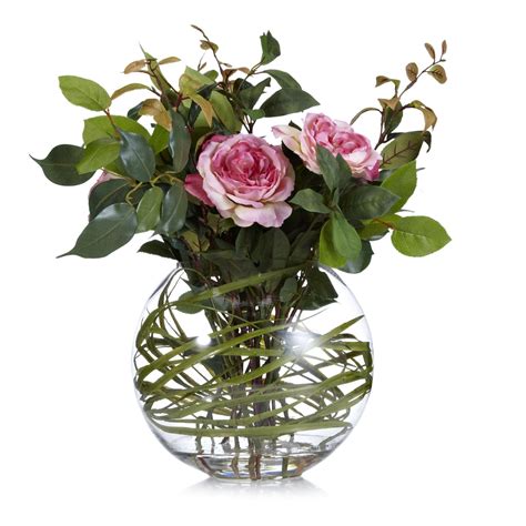 Silk flowers bulk craft false wedding decoration real touch artificial peony. Peony Sophia Roses & Salal Leaves Faux Flowers in a Bowl ...