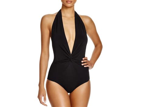 Robin Piccone Synthetic Ava Plunge Halter One Piece Swimsuit In Black