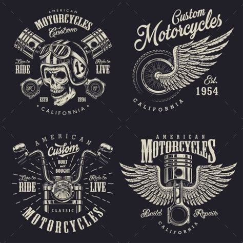 Set Of Custom Motorcycle Emblems Motorcycles Logo Design Bike Logos