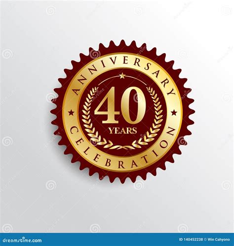 40 Years Anniversary Celebration Golden Badge Logo Stock Vector