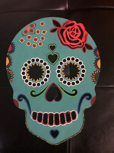 Handpainted Wooden Sugar Skull Day Of The Dead Skull With Acrylics