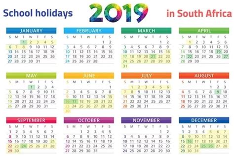 South Africa 2019 School Holidays Calendar School Holiday Calendar