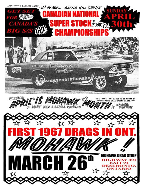 Mohawk Drag Strip 1967 Poster Canadian Super Stock Championships Event Racing Posters Car