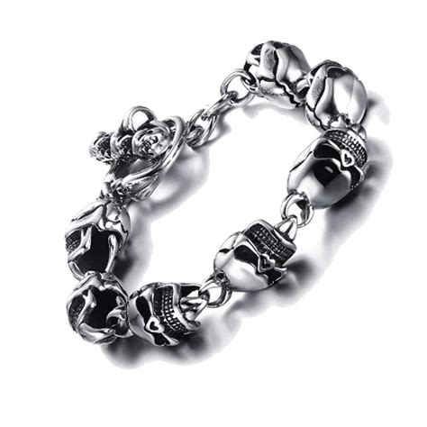 new punk stylish gothic jewelry men stainless steel skeleton bracelet heavy biker titanium chain