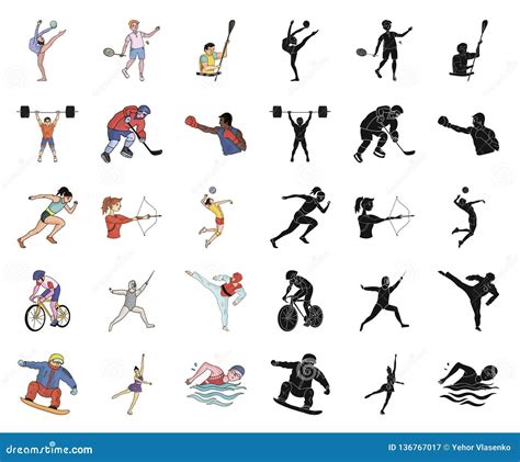 Different Kinds Of Sports Cartoonblack Icons In Set Collection For