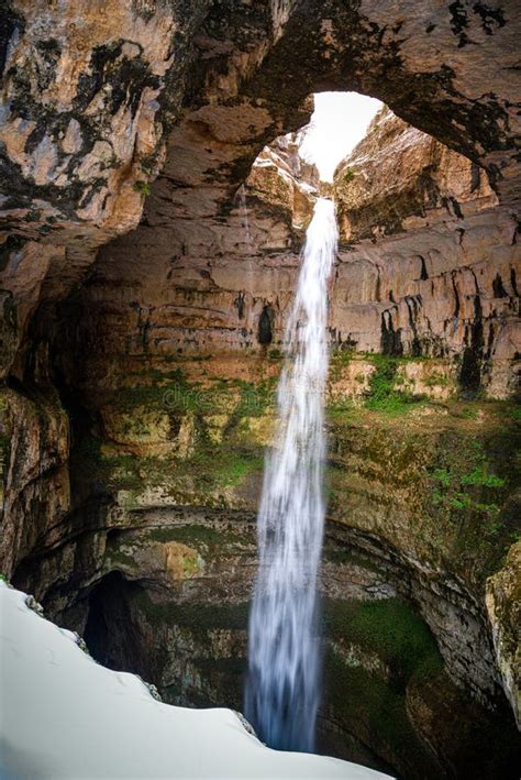Baatara Gorge Waterfall Near Tannourine Lebanon Stock Image Image