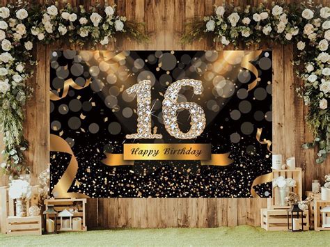 Happy 16th Birthday Backdrop Background Banners 7x5ft Backdrops Black