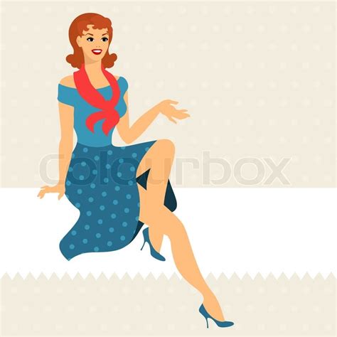 Card With Beautiful Pin Up Girl 1950s Style Stock Vector