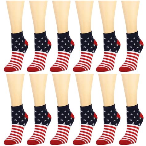 Falari 12 Pairs Womens Ankle Socks Size 9 11 Patriotic Usa Flag
