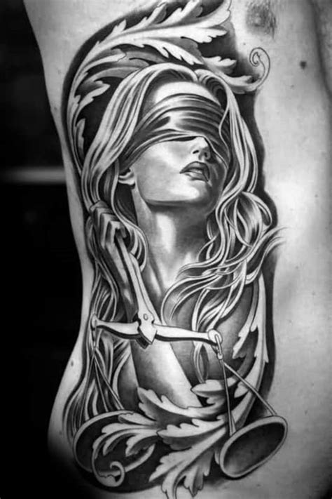 40 Lady Justice Tattoo Designs For Men Impartial Scale Ideas
