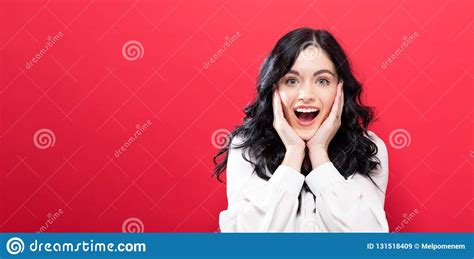 Surprised And Excited Young Woman Stock Image Image Of News