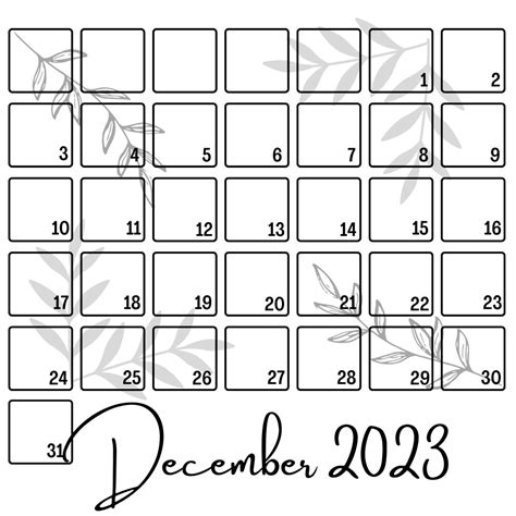 Printable December 2023 Calendar Etsy