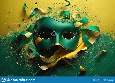 Carnival Mask With Colorful Confetti And Streamers Stock Illustration
