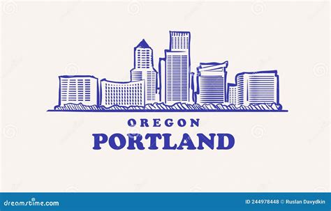 Portland Sketch Skyline Portland Hand Drawn Vector Illustration