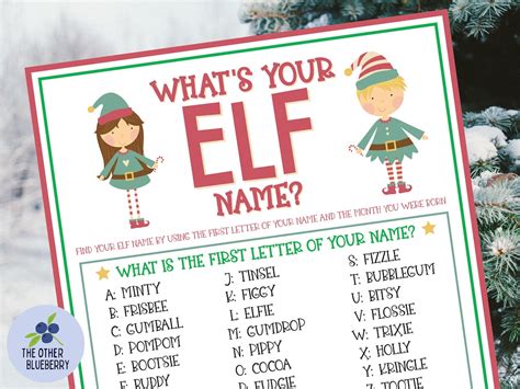 Whats Your Elf Name Game With Name Tags And Sign Christmas Party Game