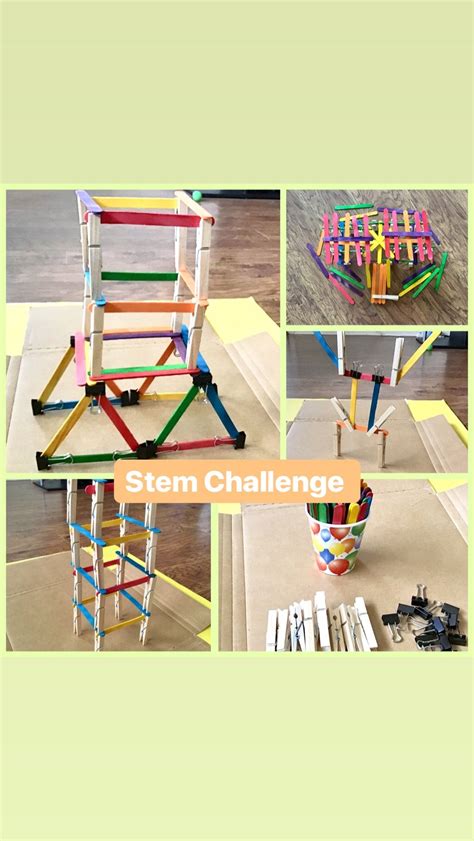 Stem Challenge Using Cloth Pins Binder Clips And Popsicle Sticks Preschool Stem Stem