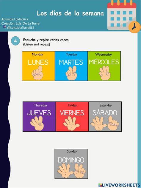 Los Días De La Semana Interactive Worksheet For K 8th Live Worksheets