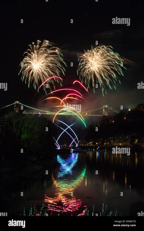 Fireworks Exploding Over The Bristol Clifton Suspension Bridge