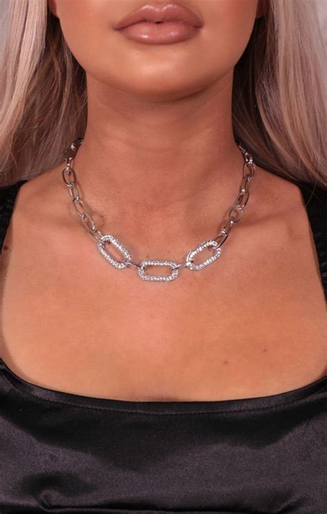 Silver Diamante Chain Necklace Ellie Silver Chain Style Chain