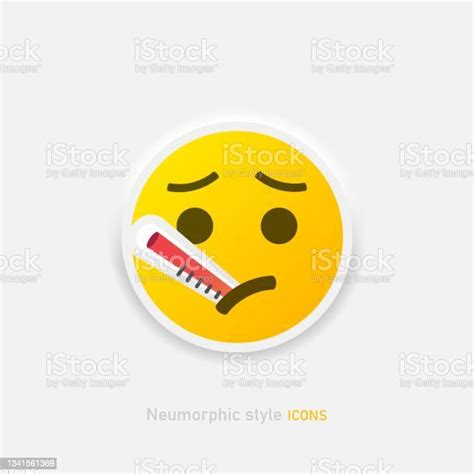 Thermometer Sick Emoji Face Icon In Neumorphic Style Vector Design Art