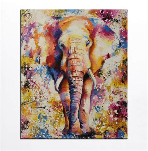 Colorful Elephant Painting Modern Multicolor Animals Art Oil Etsy In