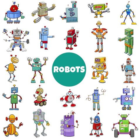 Conjunto De Ilustraciones De Dibujos Animados De Personajes De Robots