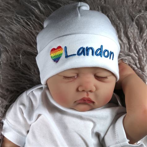 Personalized baby hat with rainbow heart - micro preemie / preemie ...
