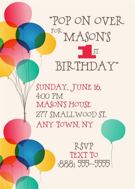 Balloons Invitation Printable Primary Colors By Letstopitoff Birthday