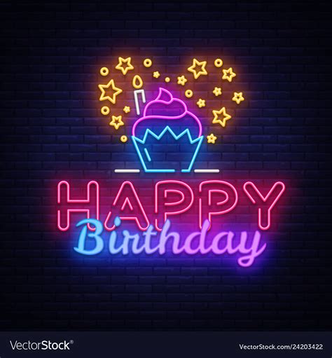Happy Birthday Neon Sign Design Template Vector Image