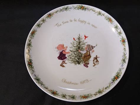 holly hobbie plate christmas 1973 the time to be happy etsy