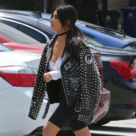 kim kardashian wearing biker shorts popsugar fashion