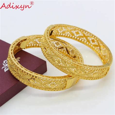 Adixyn Exquisite Pattern Cuff Bracelet For Womenmen Gold Color Dubai Bangle Wedding Jewelry