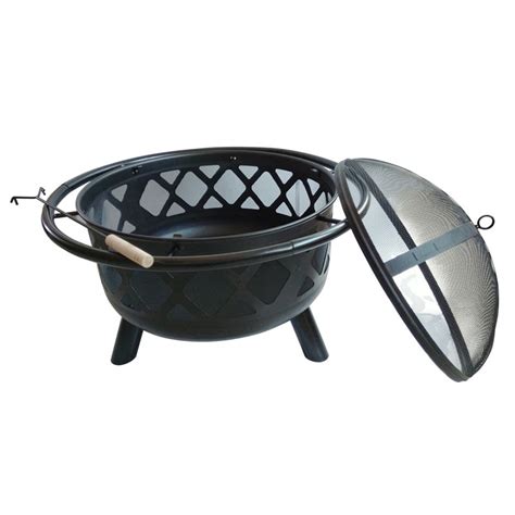 Peaktop Round Steel Wood Burning Fire Pit In Black Cymax Business