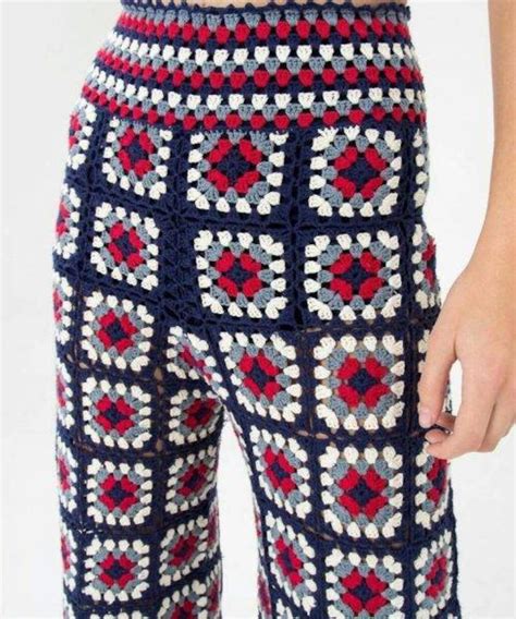 Multicolored Striped Granny Squares Crochet Pants Trousers Etsy