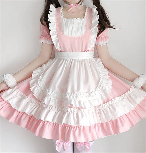 Pink Sweet Lolita Dress Cosplay Pink Kitty Maid Costume Etsy