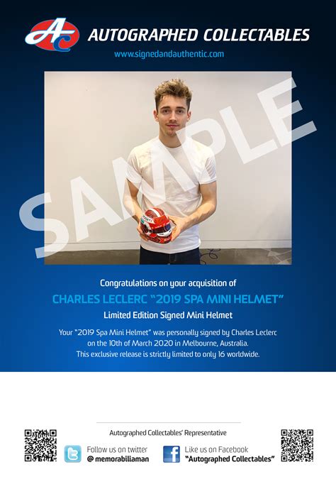 For more details go to edit properties. Charles Leclerc 2019 SPA Mini Helmet - Autographed ...