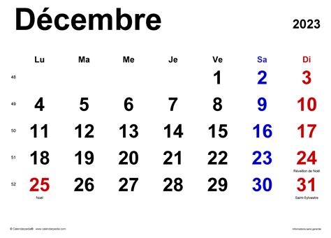 Calendrier Décembre 2023 Excel Word Et Pdf Calendarpedia