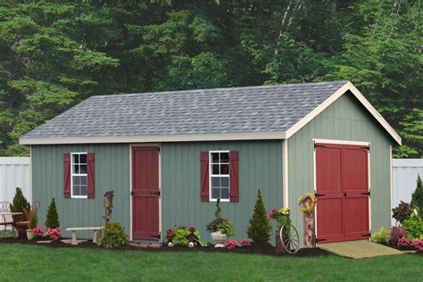 A perspective view of a row of storage units with closed red doors. FREE Storage Shed Pad Gravel and Concrete Ideas