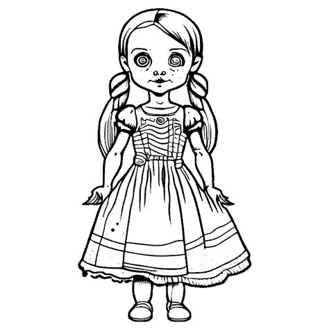 Coloring Page Creepy Girl Doll In A Dress And Pigtails · Creative Fabrica