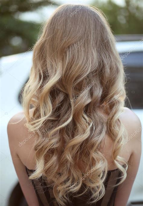 Healthy Hair Curly Long Hairstyle Back View Of Blond Hairs Ha Stock