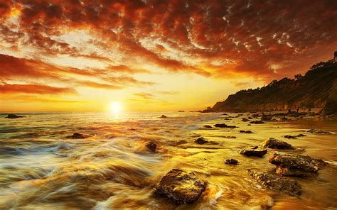 Hd Wallpaper Rocks Stones Sunset Ocean Beach Sunlight Hd Nature