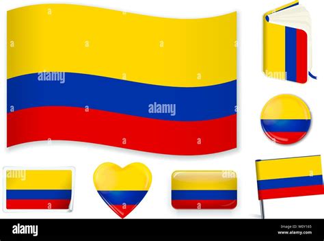 Colombian National Flag Vector Illustration 3 Layers Shadows Flat