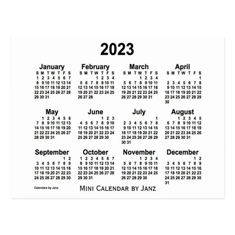 2023 White Mini Calendar By Janz Postcard Uk
