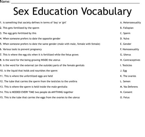 Sex Education Vocabulary Worksheet Wordmint