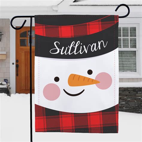 Red Plaid Personalized Snowman Garden Flag Tsforyounow