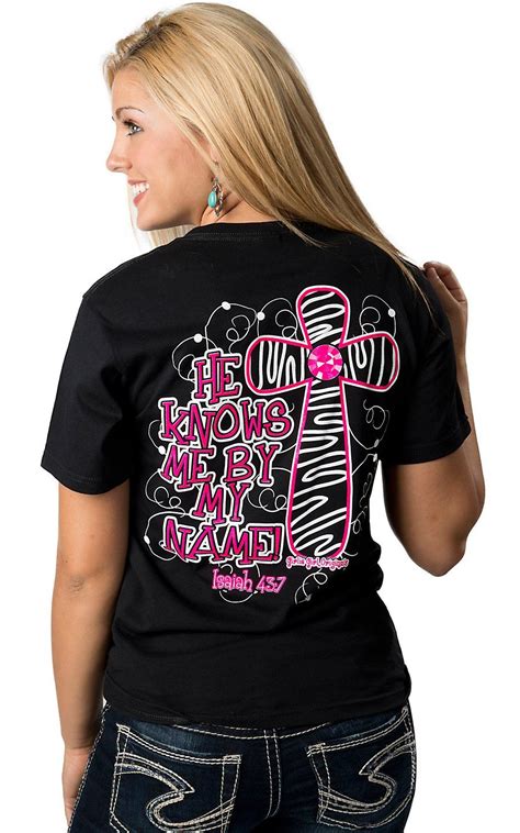 Girlie Girl Womens Black He Knows Me By My Name Short Sleeve Tee