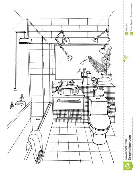 Hand Drawn Modern Bathroom Interior Design Vector Sketch