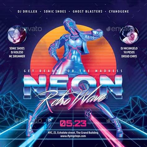 Neon Retro 80s Club Flyer Template Social Media Templates Poster